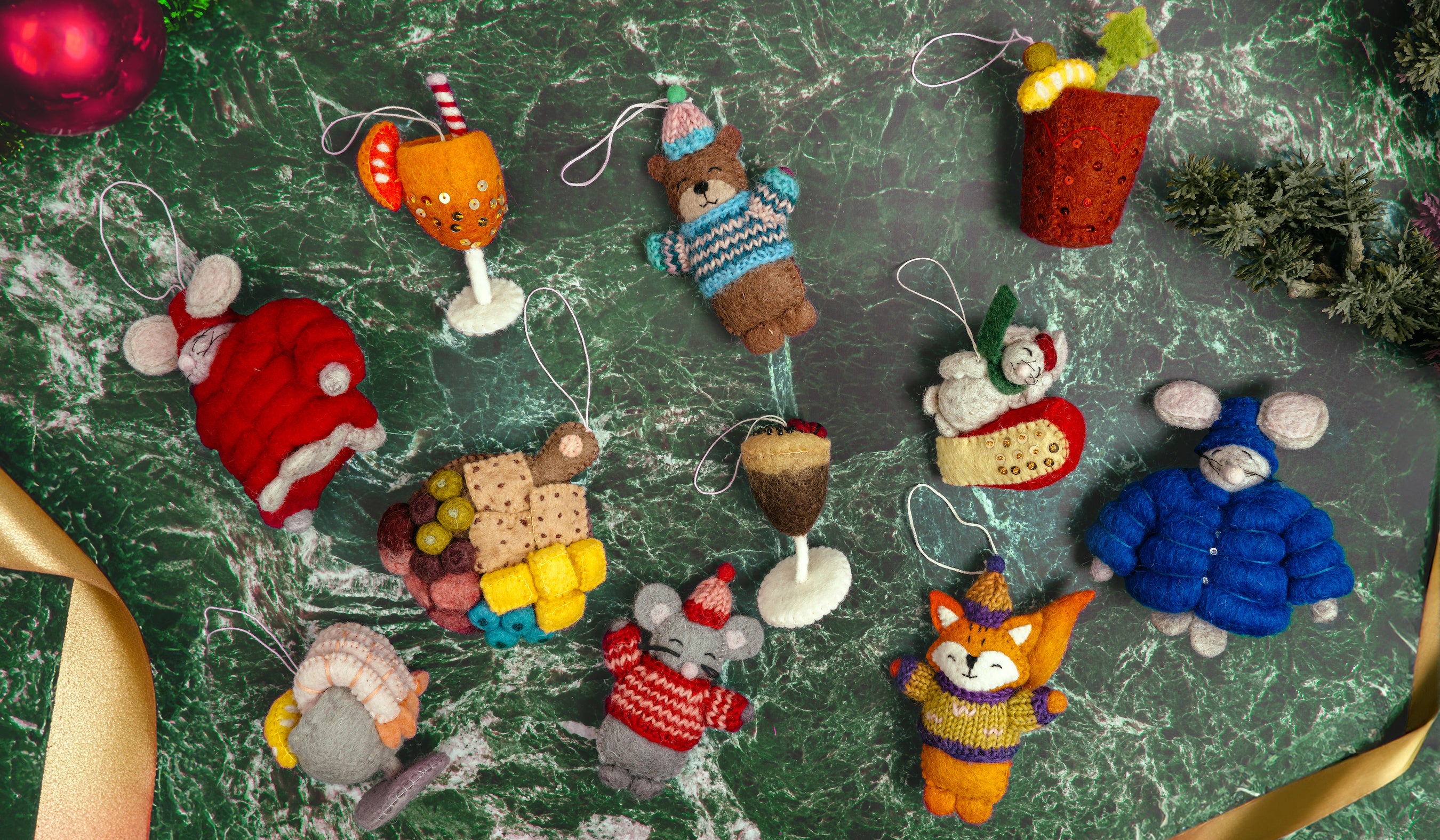 Felt Animals with Knit Sweater Ornaments