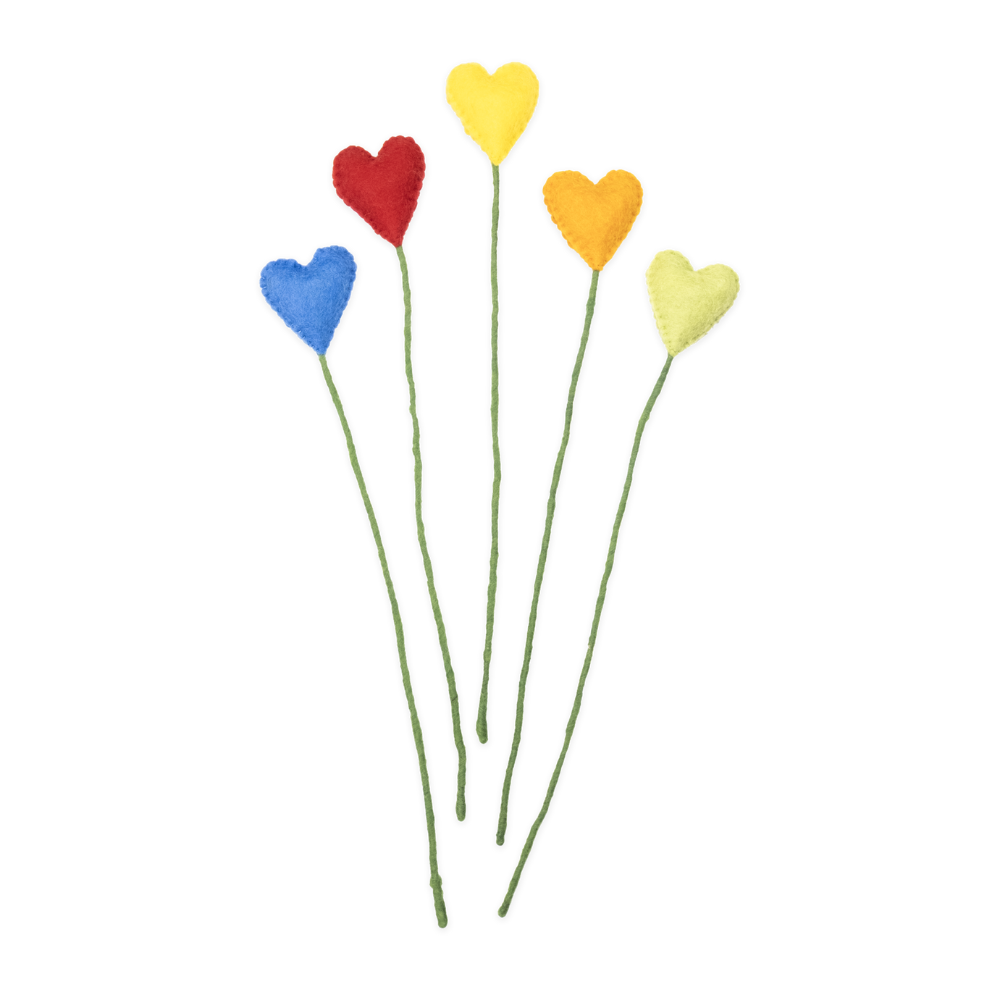 Rainbow Felt Heart Stems