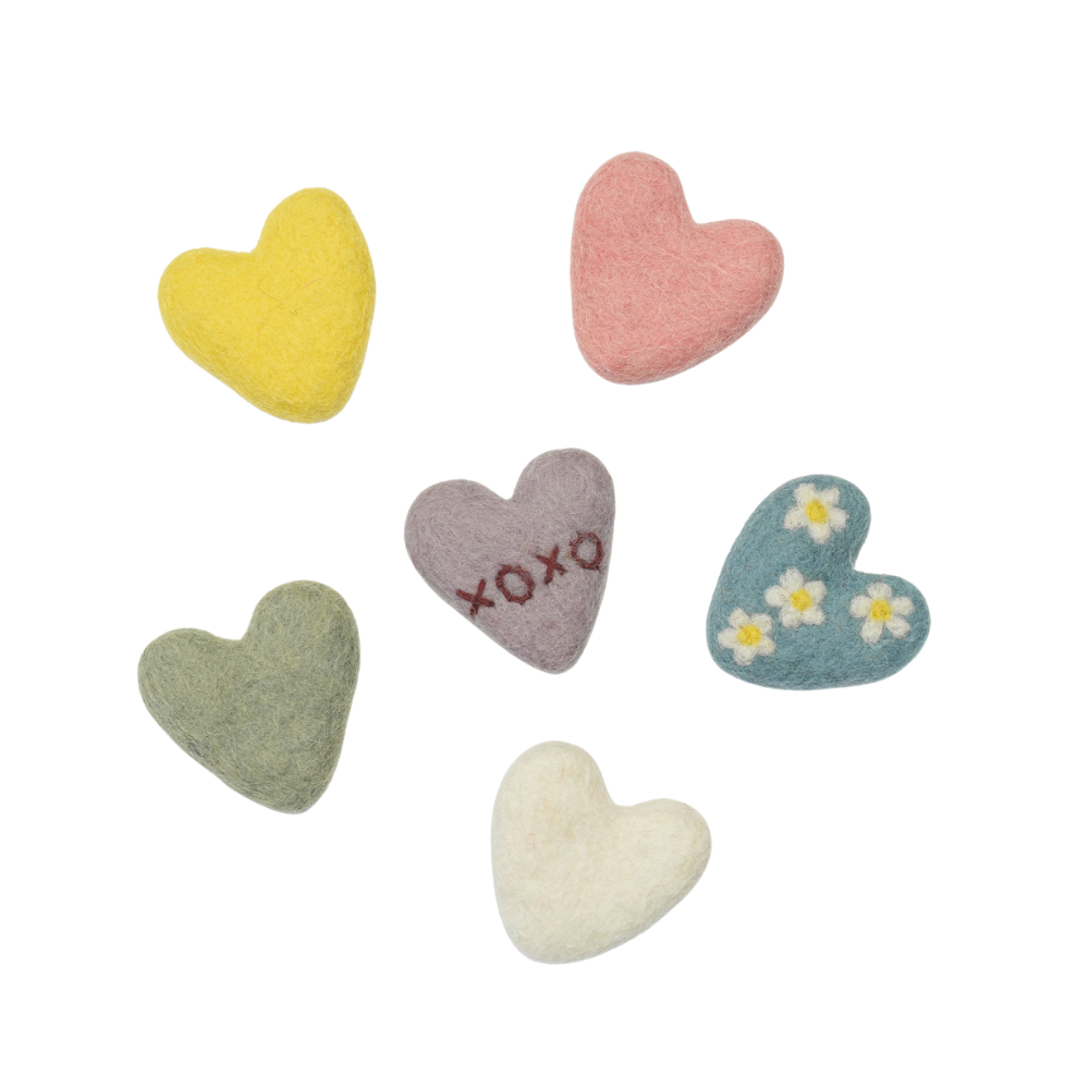 Set of Six Felt Valentine Hearts