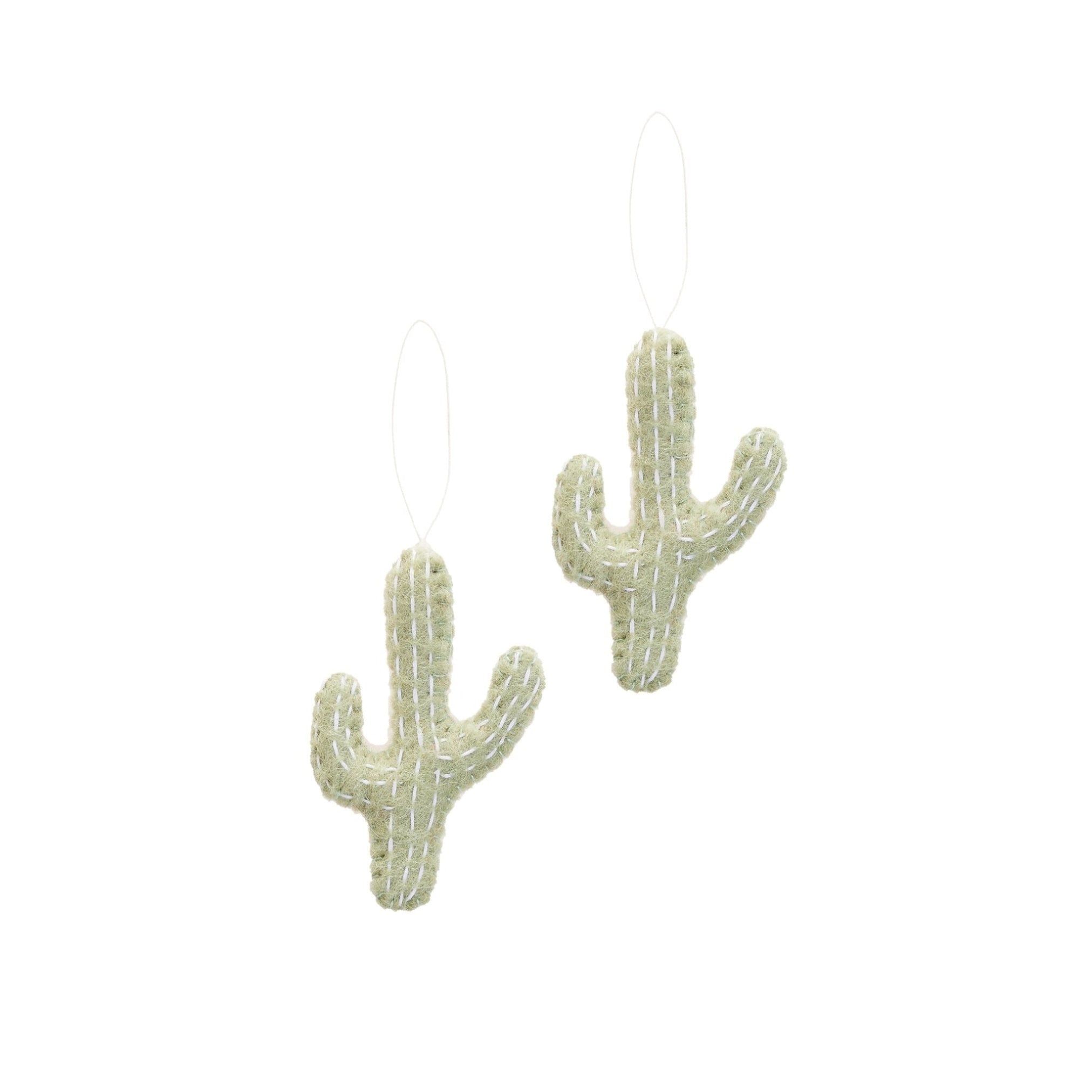 Felt Cactus Ornaments, Set of 2 - Light Green