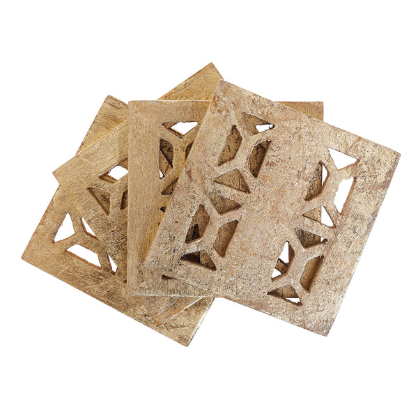 SAMPLE SALE: Square Gold Mango Wood Coasters, Set of Four