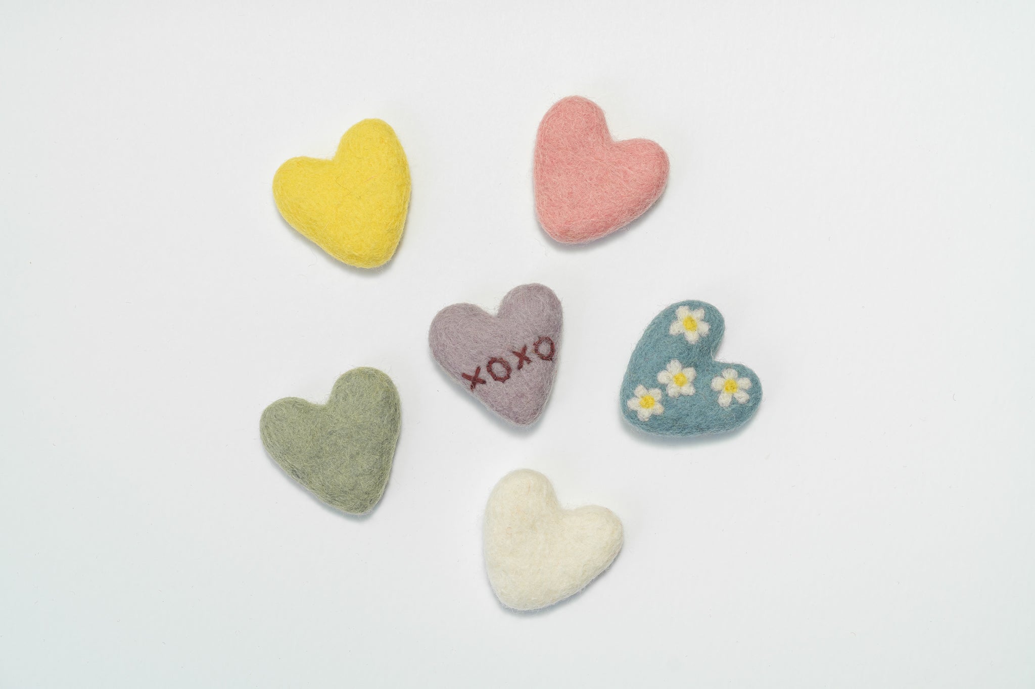 Set of Six Felt Valentine Hearts