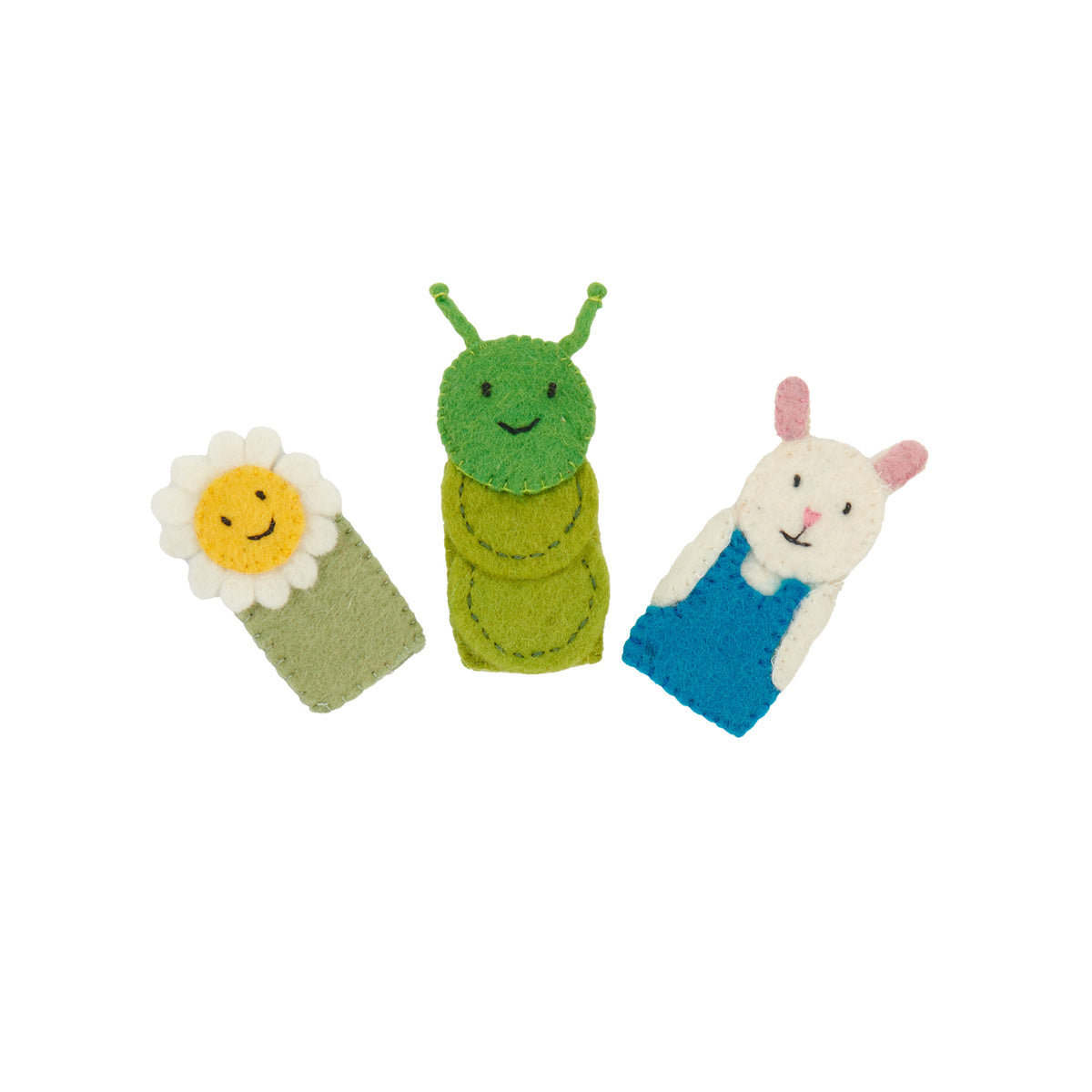 SAMPLE SALE: Finger Puppets Set of 3 - Caterpillar, Flower, Bunny Farmer