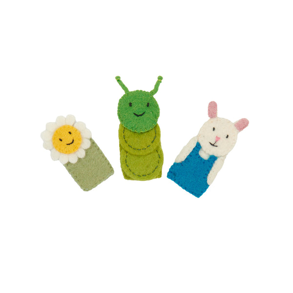 SAMPLE SALE: Finger Puppets Set of 3 - Caterpillar, Flower, Bunny Farmer