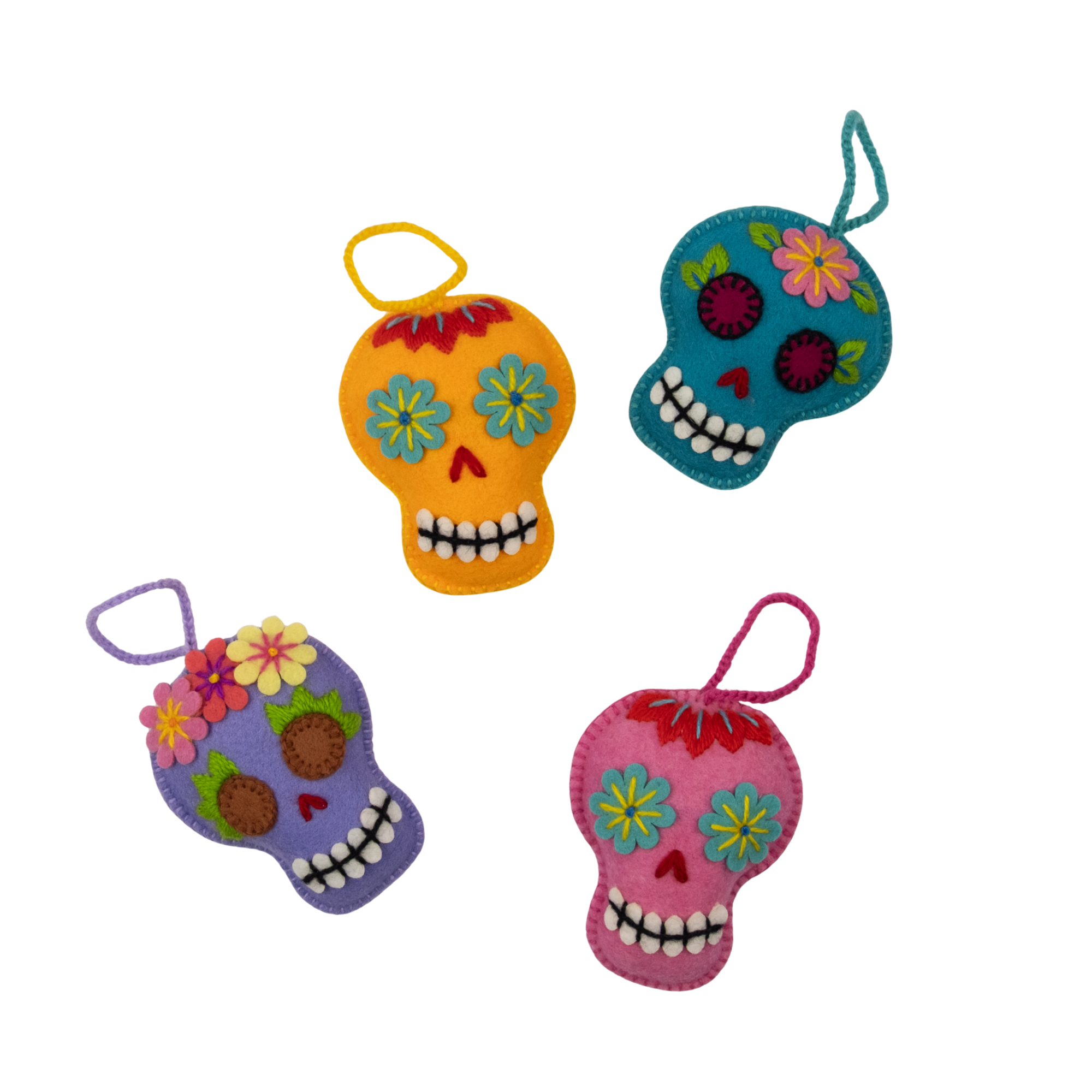 Embroidered Felt Sugar Skull Ornament