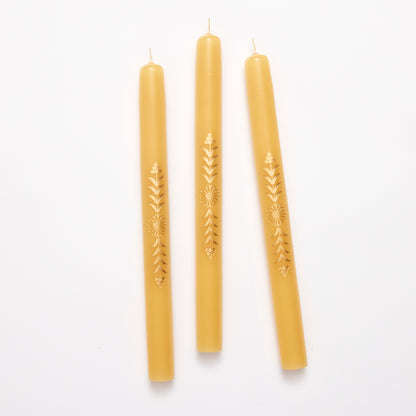 Floral Gold Taper Candle, Set of Three