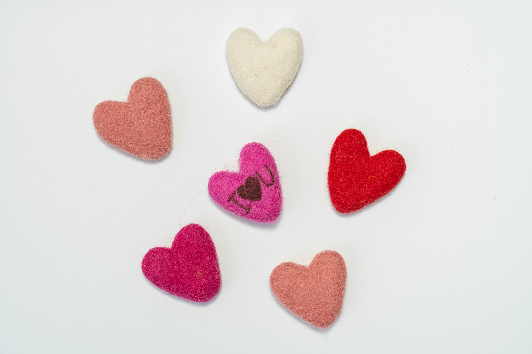 Set of Six Felt Valentine Hearts