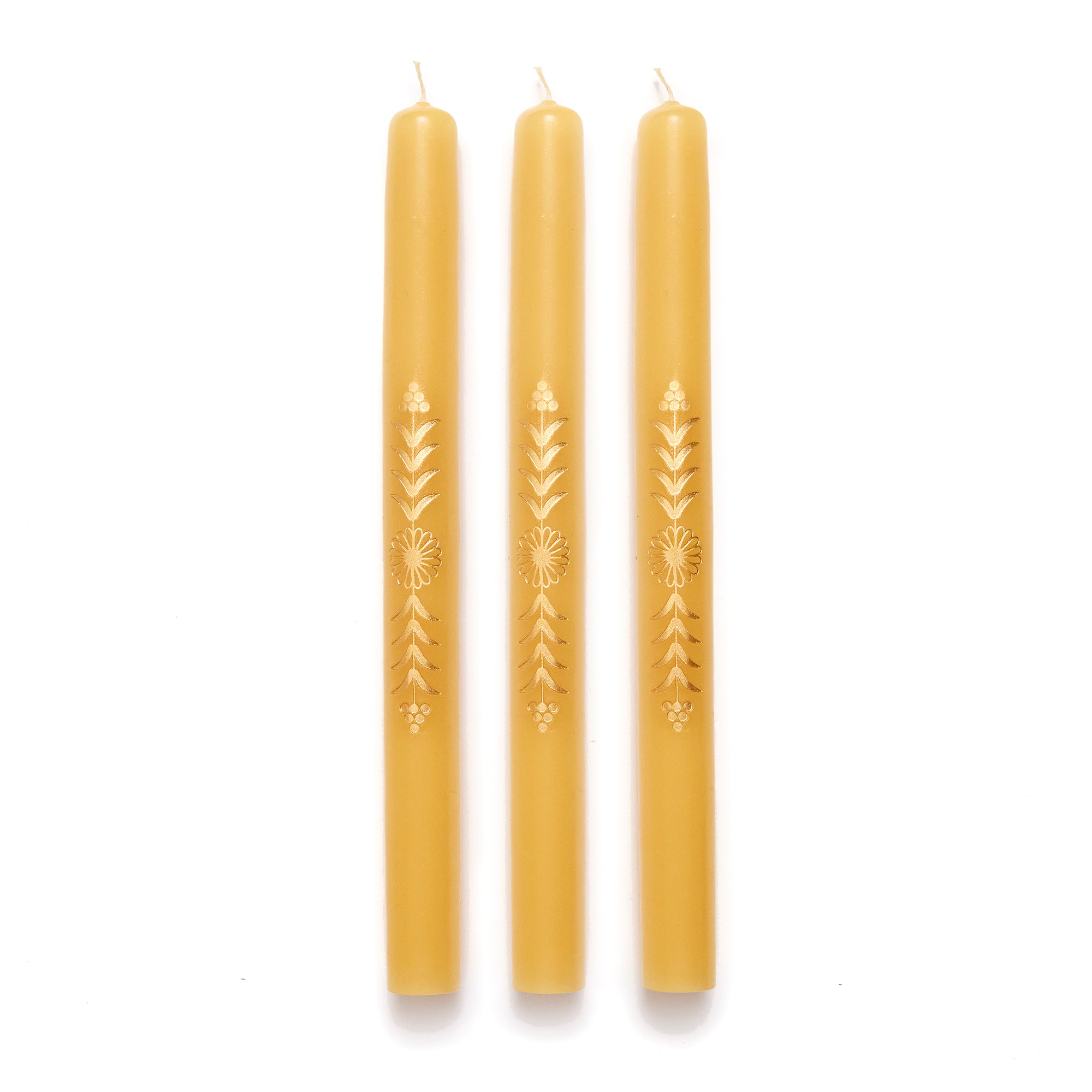 Floral Gold Taper Candle, Set of Three