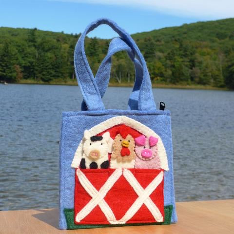 Felt Barnyard Puppet Bag Blue