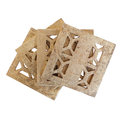 Square Gold Mango Wood Coasters, Set of Four