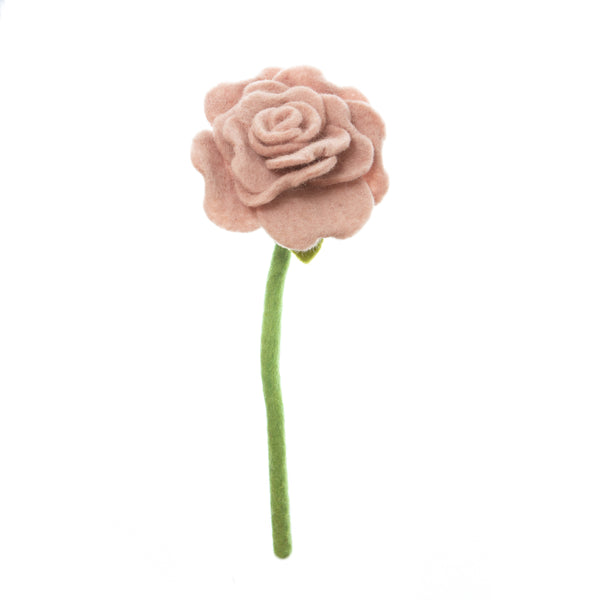 Dusty Pink Blooming Rose, had made in Nepal. Bendable wire stem. Azo-free dyes non toxic felted wool. Perfect for flower bouquet.