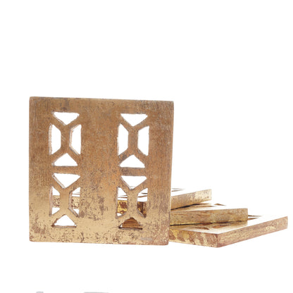 Square Gold Mango Wood Coasters, Set of Four