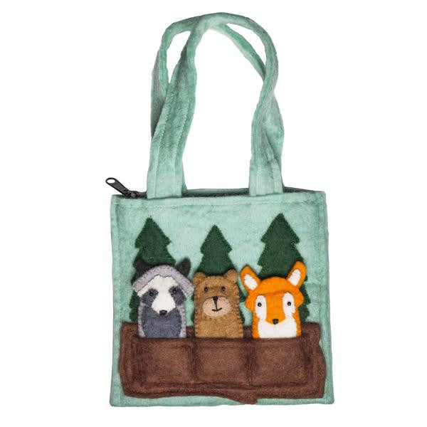 Woodland Friends Kids Puppet Bag: Handmade in Nepal Felted Wool Animals Children toddler wholesale