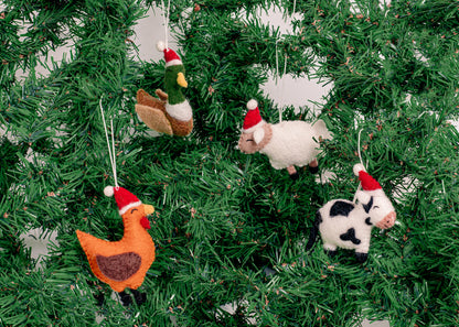 Felt Farm Animal Santa Hat Ornaments