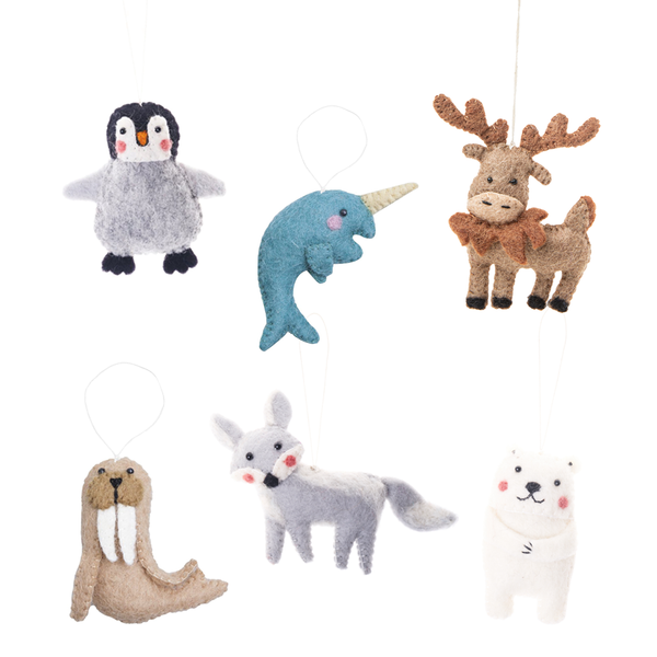Felt Arctic Animal Ornaments - Set of 6