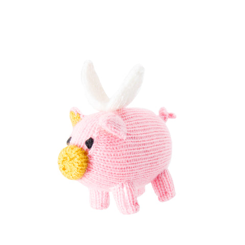 Global Goods Partners Alpaca Knit Flying Pink Pig Ornament Christmas Holiday Present Gift Farm